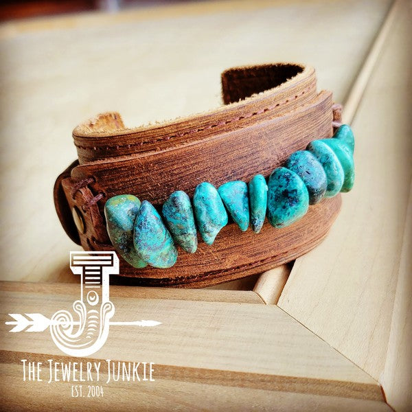 Leather Cuff Bracelet with Large Natural Turquoise Chunks-The Jewelry Junkie-Reef Love