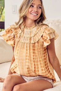 Tiered Ruffle Neck Tie Dye Top-Reef Love