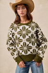 BiBi Flower Pattern Long Sleeve Sweater-Reef Love Boutique