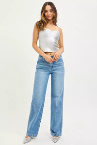 RISEN Slouchy Straight Leg Boyfriend Jeans, Medium Wash-RISEN-Reef Love