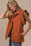 Quilting Knit Ruffle Sleeve Vest, Rust