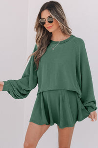 Corded Top and Ruffle Mini Skirt Outfit Set-Reef Love