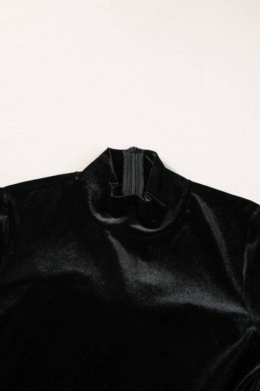 Velvet High Neck Tiered Ruffle Mini Dress-JUNIPER BLVD-Reef Love