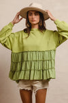 French Terry and Woven Mixed Tiered Tunic-Stay cozy and chic in our light olive French terry and woven mixed tiered tunic. With a flowy and soft texture, for everyday layering and effortless style.-Reef Love Boutique