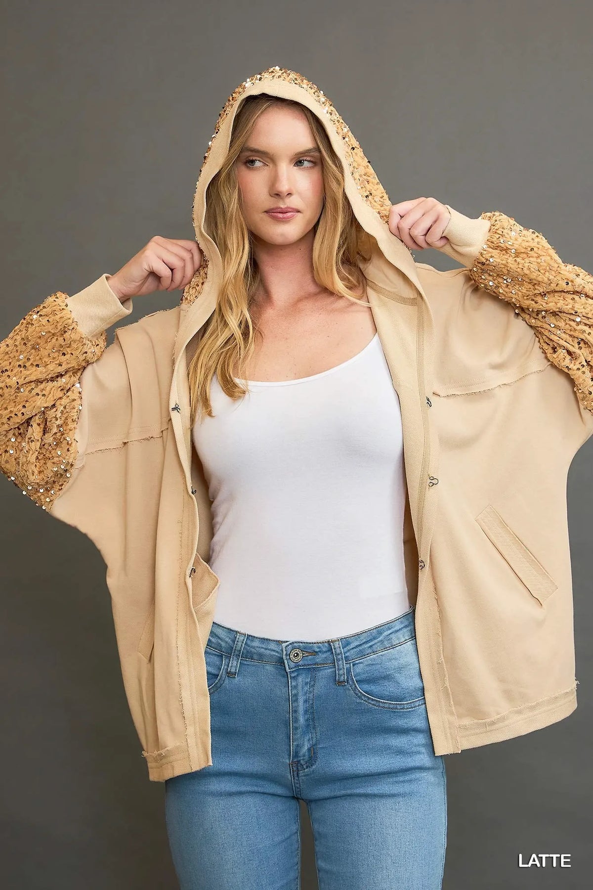 Oversized Sequined French Terry Jacket