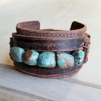 Wide Cuff Bracelet with African Turquoise Chunks-The Jewelry Junkie-Reef Love