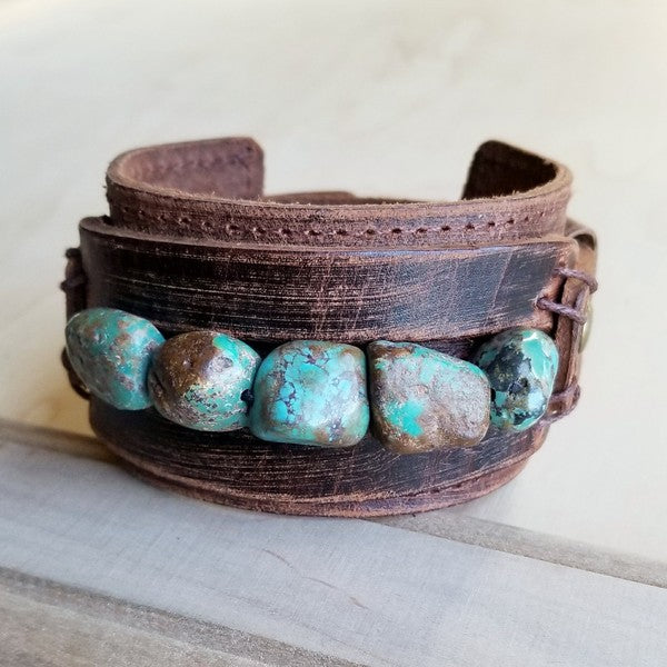 Wide Cuff Bracelet with African Turquoise Chunks-The Jewelry Junkie-Reef Love