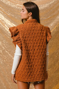 Quilting Knit Ruffle Sleeve Vest, Rust