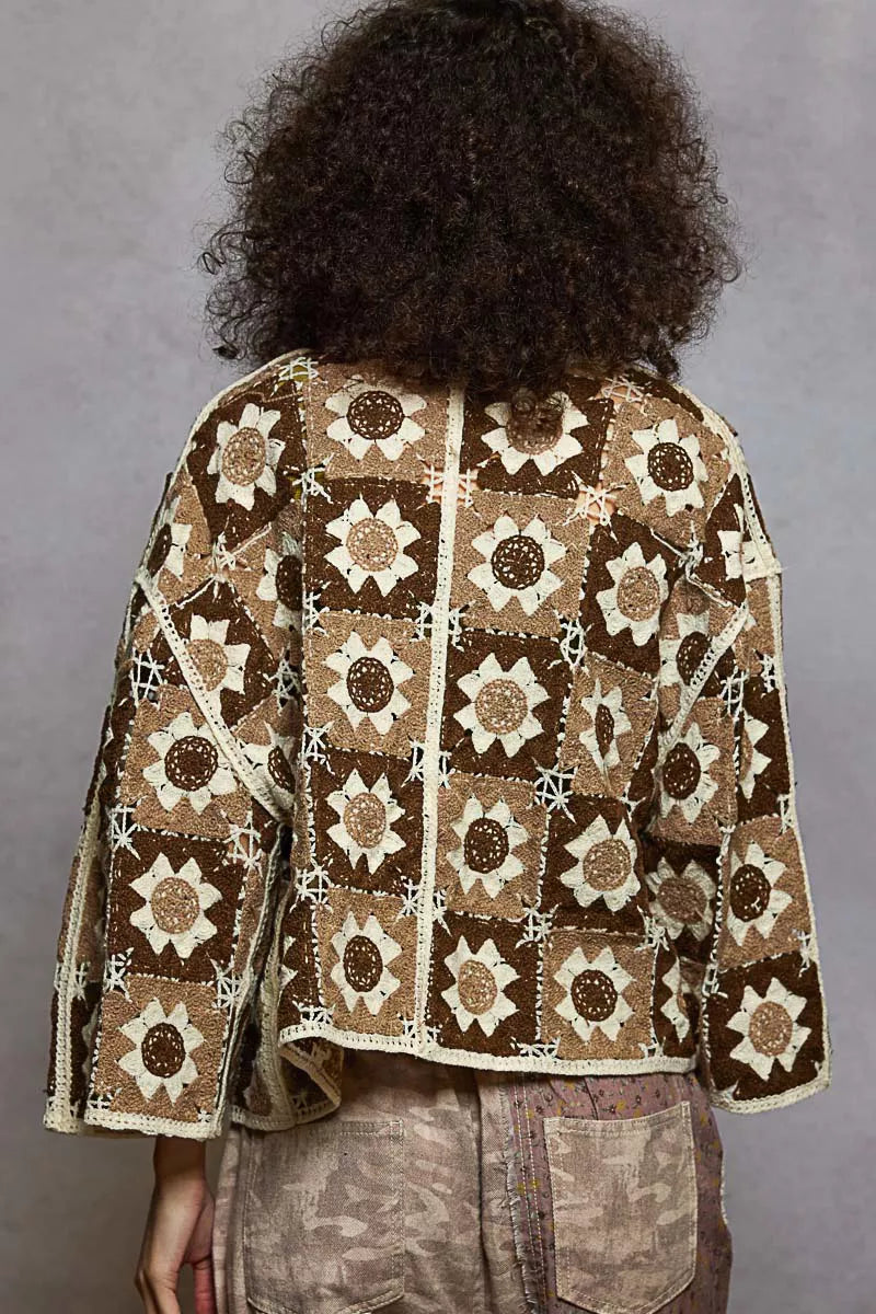 POL Open Front Cardigan with Varied Crochet Patterns-Crochet Cardigan-Reef Love