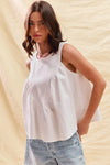 Game Day White Denim Ruched Sleeveless Top
