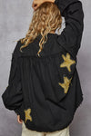 Shop POL Star Patch Raw Hem Button Up Denim Jacket-available at Reef Love online boho-chic boutique