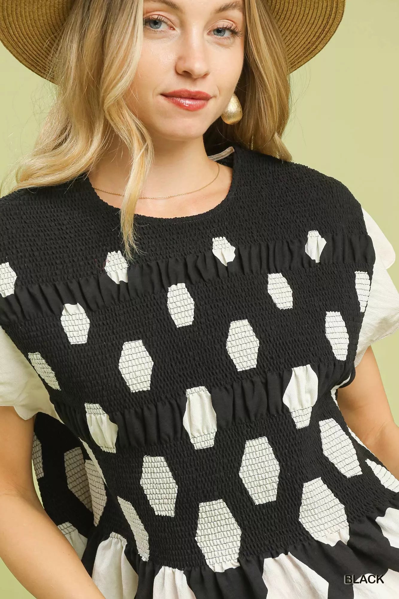 Hexagon Print Peplum Top-short sleeve blouse-Reef Love