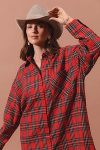 Christmas Checker Plaid Button Up Mini Shirt Dress