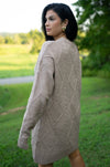 Aura Cable Knit Drop Shoulder Sweater Dress – Parchment Beige