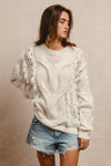 Faux Fur Detailed Pointelle Cable Knit Sweater-Reef Love