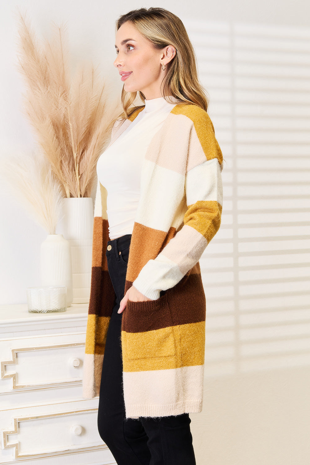 Woven Right Color Block Dropped Shoulder Cardigan-Woven Right-Reef Love