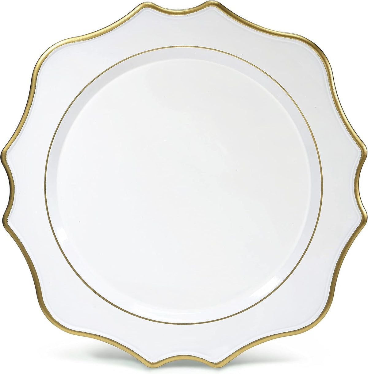 Acrylic Plastic Wedding Plate Chargers, Dinner Party Decoration Charger Plates with Scalloped Gold Edge