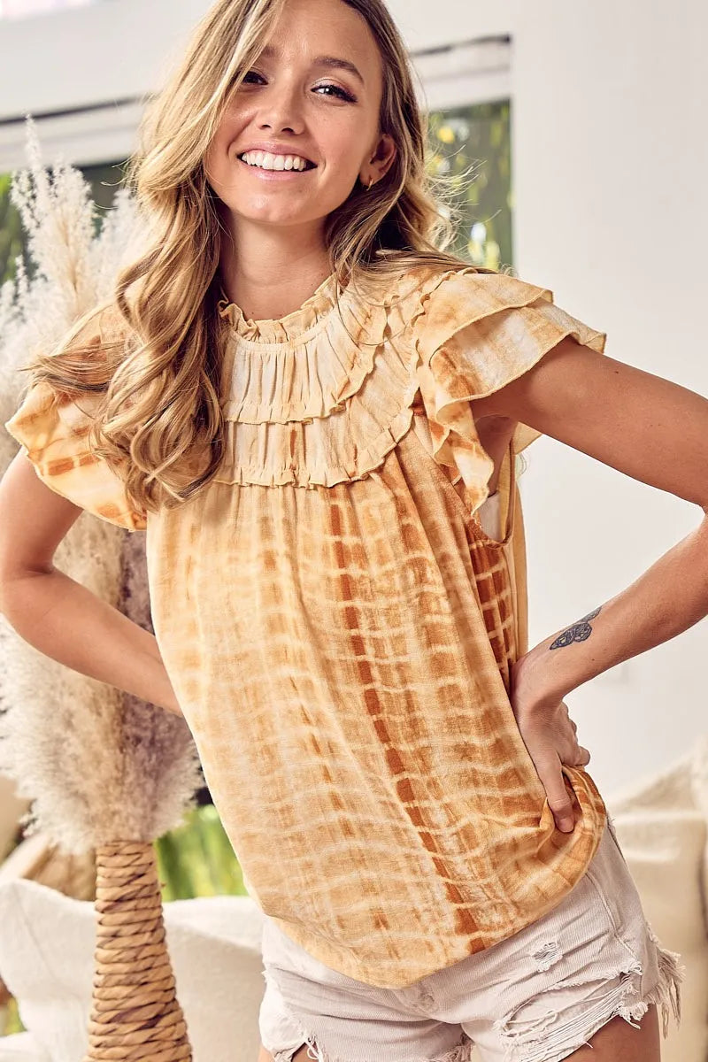 Tiered Ruffle Neck Tie Dye Top-Reef Love