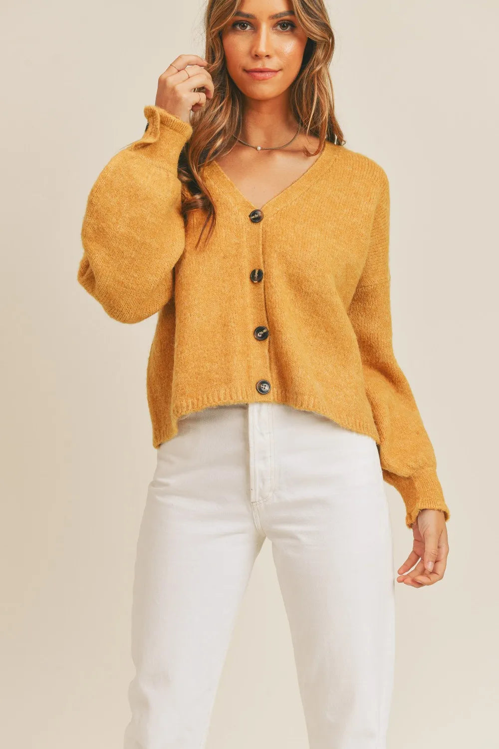 MABLE Long Sleeve Button Down Sweater Cardigan, Mustard-Mable-Reef Love