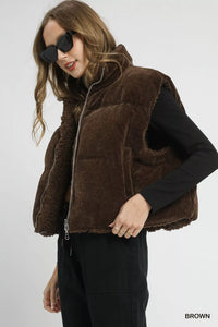 Sherpa-Lined Zip Vest with Drawstring Hem