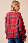 Christmas Plaid V-Neck Flounce Sleeve Jacket