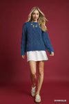 Cable Knit Cozy Sweater, Denim Blue-Reef Love