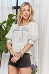 Smocked Puff Sleeve Peasant Blouse-Reef Love