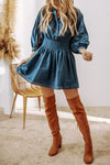 Vera 3/4 Sleeve Shirred High Waist Buttoned Mini Dress