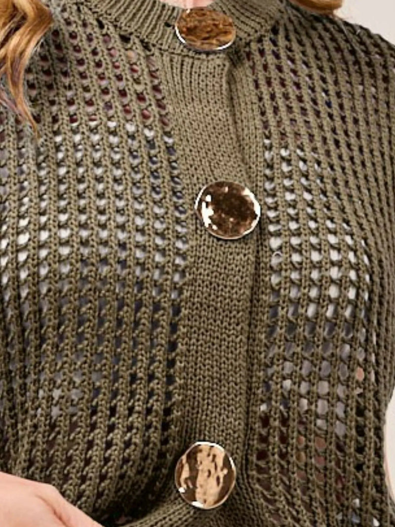 SO ME Big Metal Button Front Openwork Sweater Vest-Reef Love Boutique