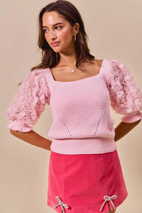 Rosette Sleeves Square Neck Knit Sweater-So Me-Reef Love