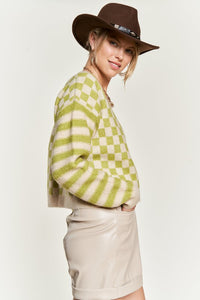 Contrast Checker & Stripes Sweater Cardigan-Jade By Jane-Reef Love