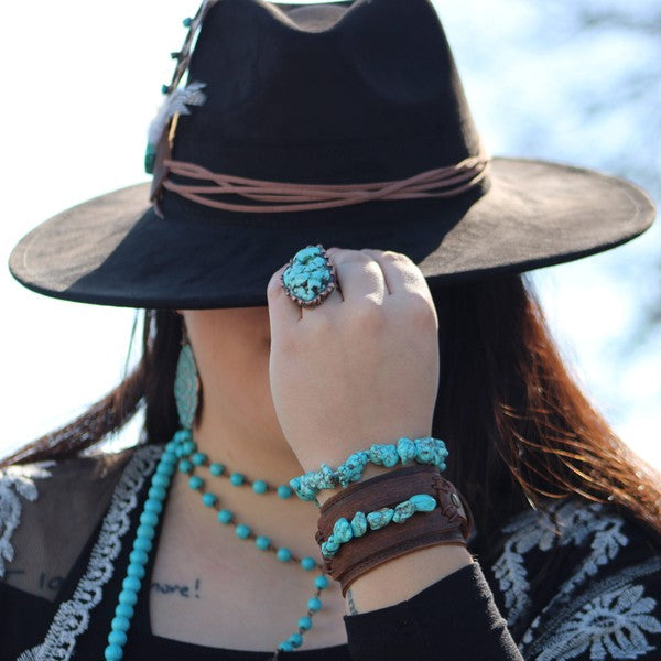 Wide Cuff Bracelet with African Turquoise Chunks-The Jewelry Junkie-Reef Love