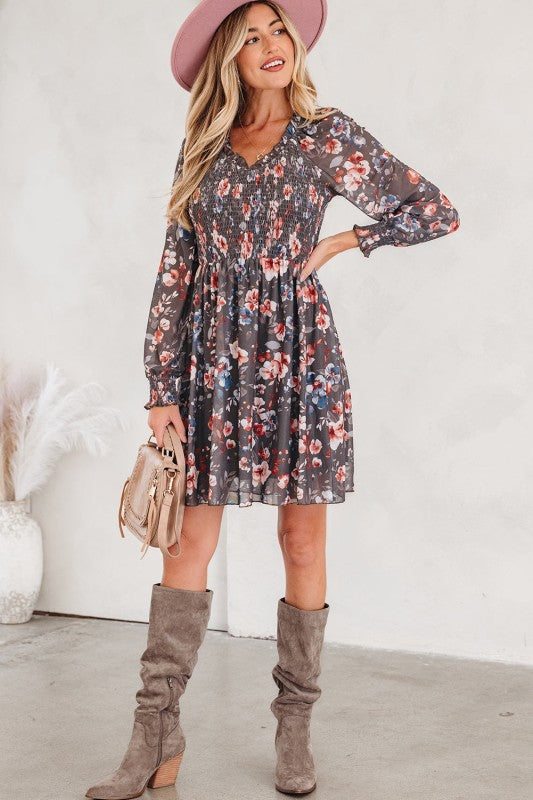 Floral Mesh Long Sleeve Mini Dress-JUNIPER BLVD-Reef Love