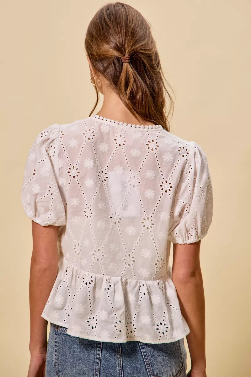 White Cotton Sunlit Eyelet Front-Tie Blouse-Reef Love