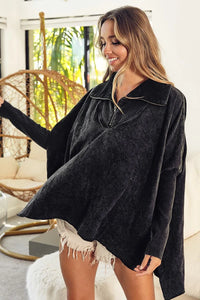 Quilted Vintage Washed Half Zip Sweatshirt