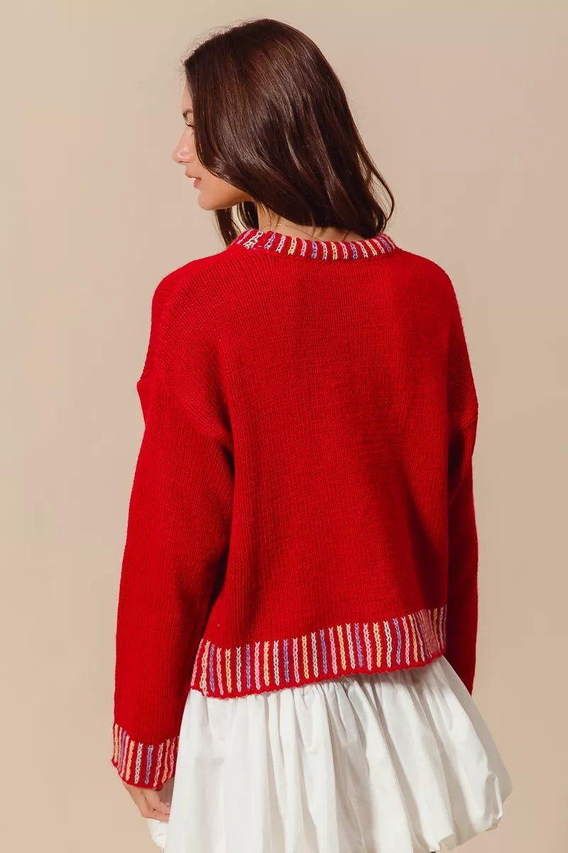 Merry Embroidered Christmas Sweater-Reef Love