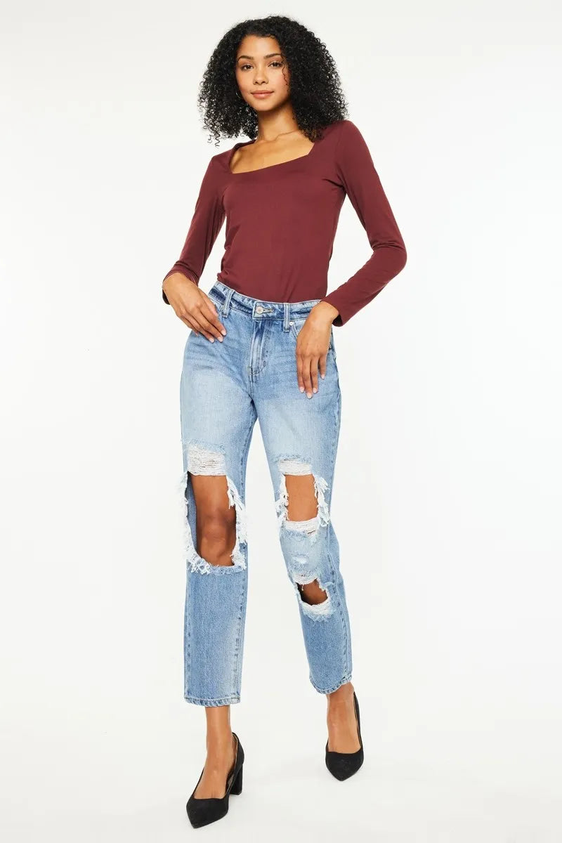 High Rise Distressed Boyfriend Cropped Jeans-Reef Love