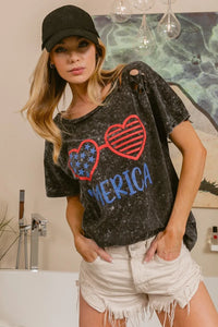 BiBi 4th Of July Theme Mineral Washed Laser Cut Top-T-Shirt-Reef Love