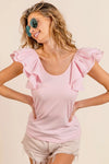 Shop Wide Layered Ruffle Sleeve Scoop Neck Ribbed Top-Stay cute and comfortable in our Pink Ruffle Cap Sleeve T-Shirt. Soft stretch fabric, romantic ruffle sleeves, and a flattering fit make it a must-have essential-Reef Love Boho-Chic Boutique