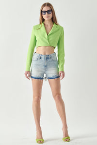 High Rise Patch Released Hem Shorts-Artemis Vintage-Reef Love