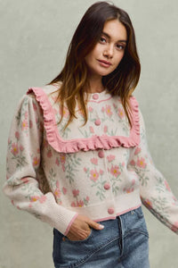 Flower With Ruffle Detailing Sweater Cardigan-So Me-Reef Love