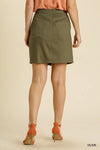 Linen Blend Button Down Skirt with Pockets