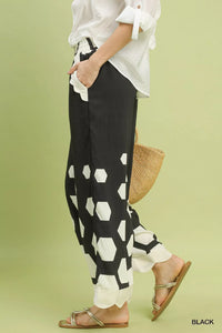 Hexagon Print Wide Leg Pants with Scalloped Hem-Wide Leg Pants-Reef Love