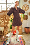 Half-Sleeve Belted Mini Shirt Dress-Chic half sleeve belted mini shirt dress with button-down front and balloon sleeves. Lightweight linen-viscose blend, perfect for warm-weather style.-Reef Love Boho-Chic Boutique