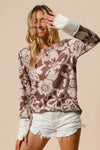 Shop Flower Printed Waffle Thumb Opening Top-Cozy and casual, flower printed waffle knit top features thumb openings, a classic crew neck, and a relaxed fit. Ideal for layering during transitional seasons.-Reef Love Boho-Chic Boutique