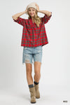 Festive Plaid V-Neck Blouse