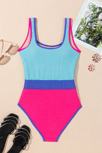 Colorblock Textured Patchwork One-Piece Swimsuit