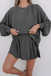 Corded Top and Ruffle Mini Skirt Outfit Set-Reef Love