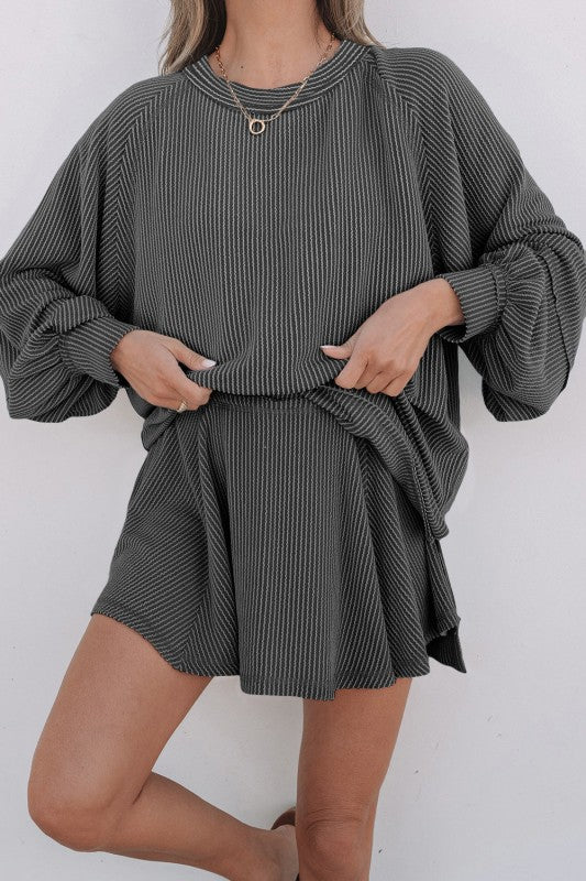 Corded Top and Ruffle Mini Skirt Outfit Set-Reef Love