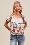 Floral Embroidered On Or Off The Shoulder Blouse-Floral embroidered blouse with on or off the shoulder styling. Feminine ruffles, colorful detailing, and soft rayon blend. A versatile wardrobe must-have.-Reef Love Boutique